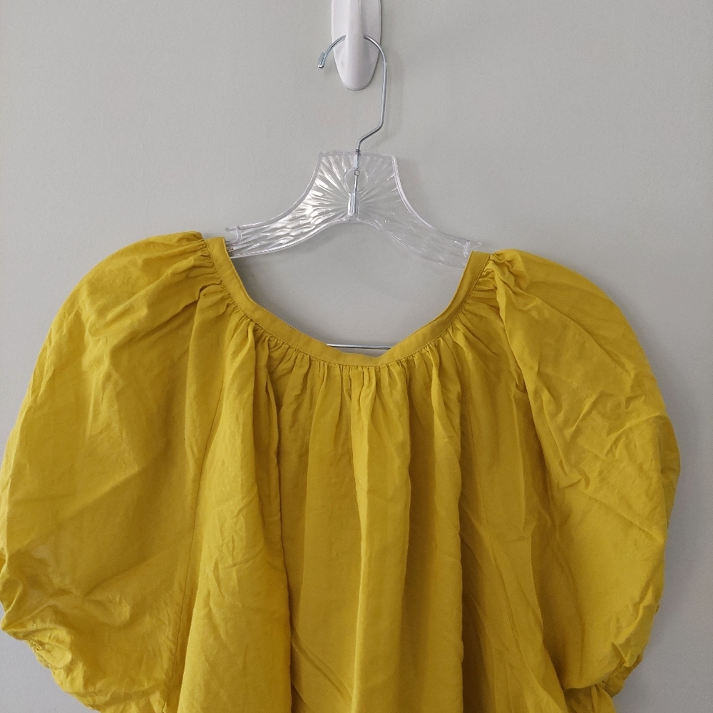 Doen Jane Blouse in Moss Large yellow short sleeve scoop neck billowy oversized - Picture 9 of 10